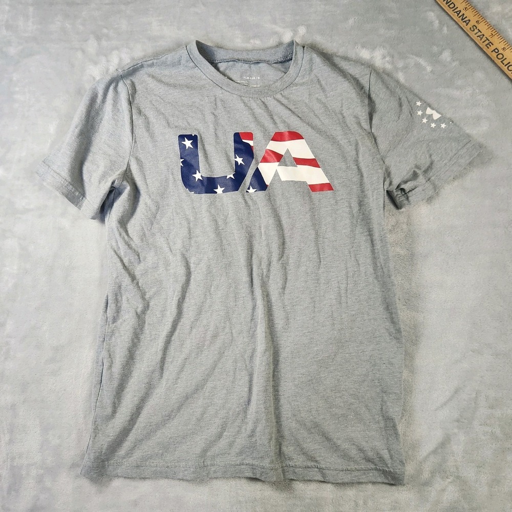 UA STARS & STRIPES UNDER ARMOUR LOOSE HEATGEAR ATHLETIC SHIRT YOUTH‎ L USA FLAG